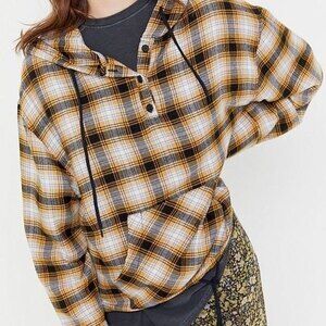 Urban Outfitters Mustard Yellow Plaid Hooded Top size XS